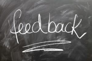 Feedback written on a chalkboard