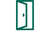 An icon of a green door represents enabling access to content and information for users.