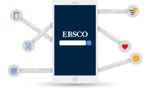 cellphone with ebsco name displayed and various icons extending from the sides to represent a swiss army knife effect 
