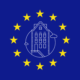 European flag with an icon of a typical Dutch house in the middle