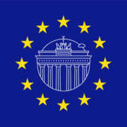 The European flag with an icon of The Brandenburg Gate in the center