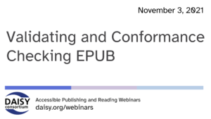 Title slide: Validating and Conformance Checking EPUB