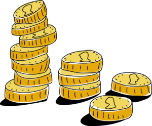 3 piles of coins gradually decreasing